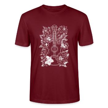 Ukulele Skizze - Stanley/Stella Unisex Bio-T-Shirt CRAFTER - Burgunderrot - Vorne - Alina (178cm) & Michal (187cm)