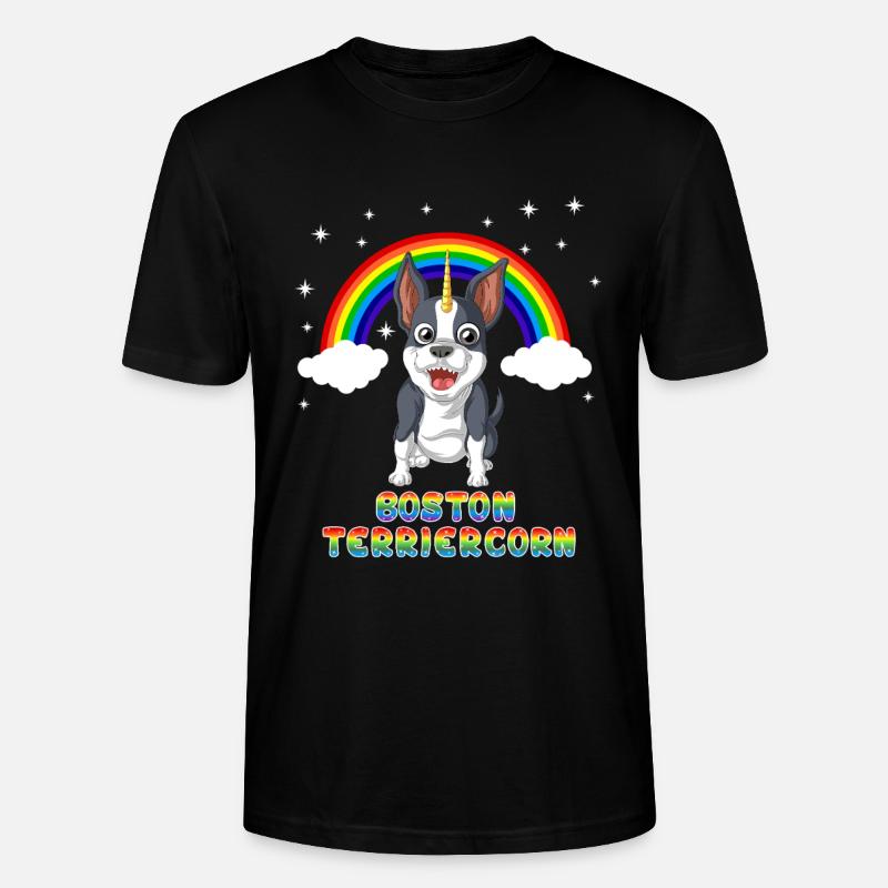 Boston Terrier Einhorn unter Regenbogen - Stanley/Stella Unisex Bio-T-Shirt CRAFTER - Schwarz