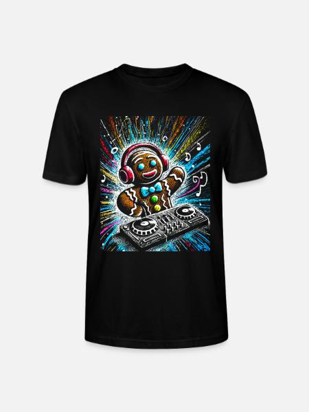 Funkster Gingerbread DJ Illustration - Stanley/Stella CRAFTER Unisex Organic T-Shirt - black
