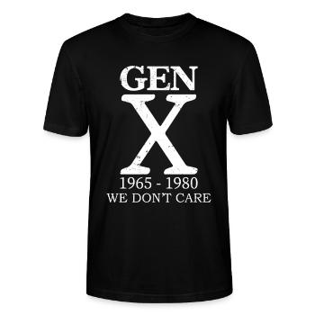 gen x we don't care - Stanley/Stella Unisex Bio-T-Shirt CRAFTER - Schwarz - Vorne - Alina (178cm) & Michal (187cm)