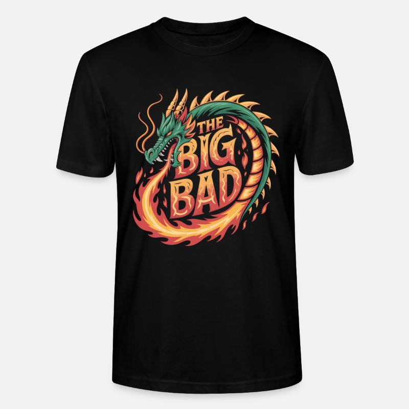 Drachen-Design mit Feuerschrift - Stanley/Stella Unisex Bio-T-Shirt CRAFTER - Schwarz