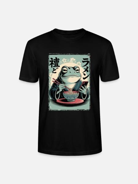 Funny frog, grumpy, Japanese art, ramen - Stanley/Stella CRAFTER Unisex Organic T-Shirt - black
