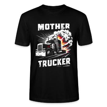 Mother Trucker Firetruck Illustration Truck Driver - Stanley/Stella CRAFTER Unisex Organic T-Shirt - black - Front - Alina (178cm) & Michal (187cm)