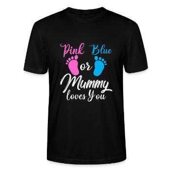 Rosa Oder Blau Geschlecht Enthüllung T-Shirt Schwangere Mumie - Stanley/Stella Unisex Bio-T-Shirt CRAFTER - Schwarz - Vorne - Alina (178cm) & Michal (187cm)