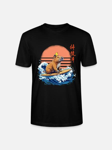Capybara, surfing, Japanese, surfer, capybara - Stanley/Stella CRAFTER Unisex Organic T-Shirt - black