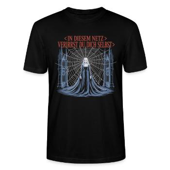 Gothic Web Quote Shirt – Dark Fantasy - Stanley/Stella CRAFTER Unisex Organic T-Shirt - black - Front - Alina (178cm) & Michal (187cm)