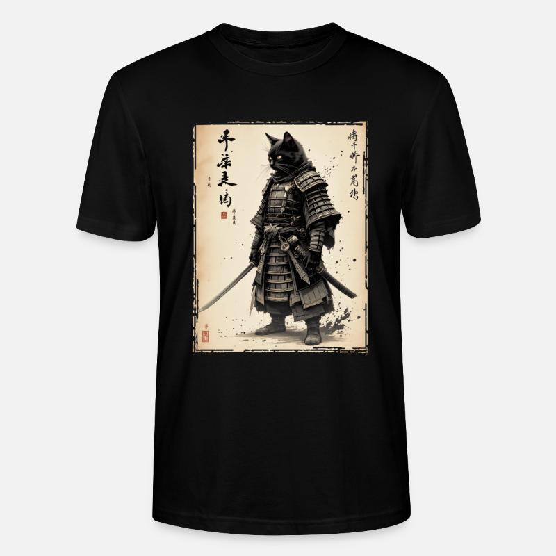Samurai Katze, Japanischer Krieger & Kämpfer - Stanley/Stella Unisex Bio-T-Shirt CRAFTER - Schwarz