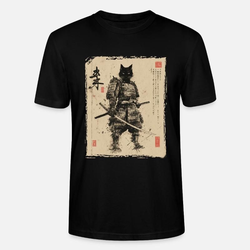 Samurai Katze, Japanischer Krieger & Kämpfer - Stanley/Stella Unisex Bio-T-Shirt CRAFTER - Schwarz