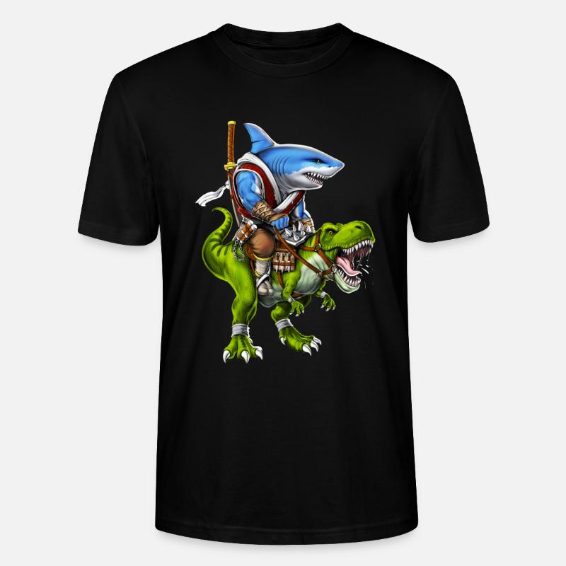 Shark Samurai Riding T-Rex Dinosaur - Stanley/Stella CRAFTER Unisex Organic T-Shirt - black