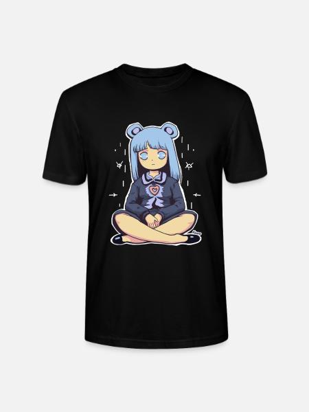 Kawaii Blue-Haired Girl Illustration - Stanley/Stella CRAFTER Unisex Organic T-Shirt - black