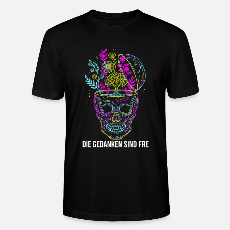 Die Gedanken sind frei - Neon Schädel - Stanley/Stella Unisex Bio-T-Shirt CRAFTER - Schwarz