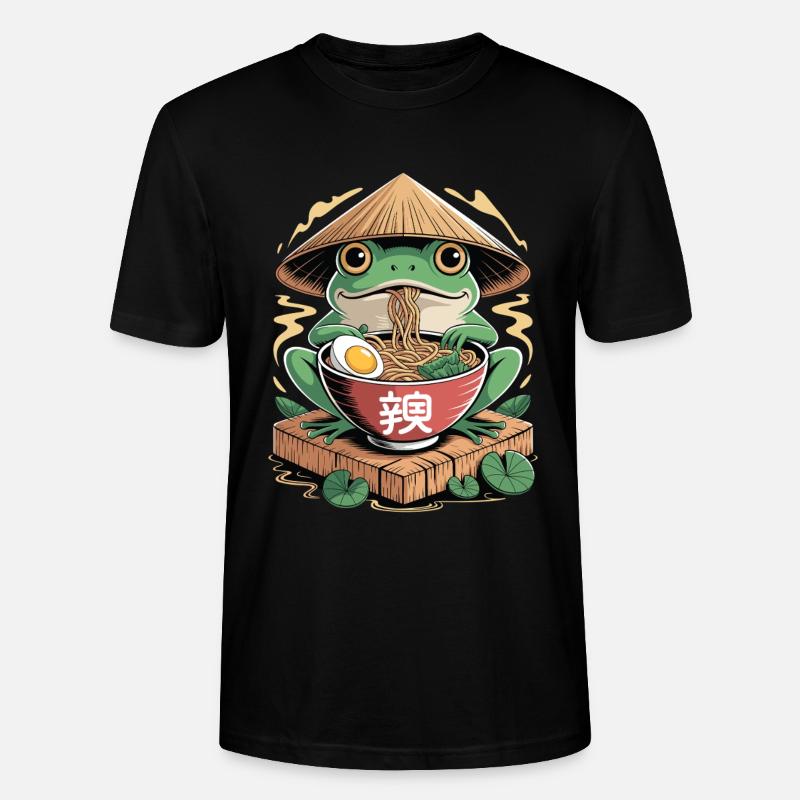 Grenouille ramen joyeuse avec chapeau de paille de riz et - T-shirt bio CRAFTER Stanley Stella Unisexe - noir
