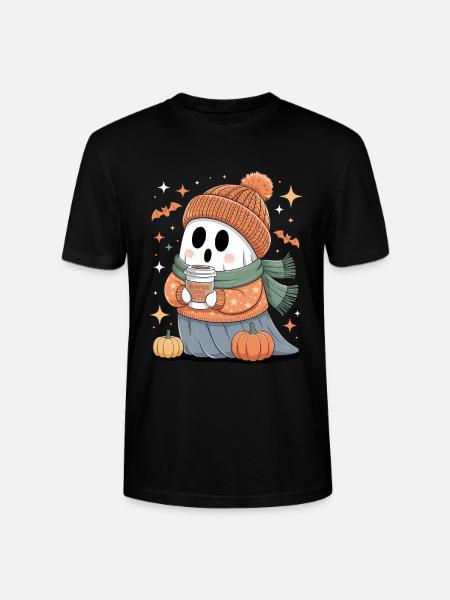 Ghost Cute Halloween Autumn - Stanley/Stella CRAFTER Unisex Organic T-Shirt - black