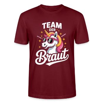 Enhjørning Team Brude Design Enhjørning Bryllup Humor - Stanley Stella CRAFTER unisex økologisk-T-shirt - burgunder-rød - Foran - Alina (178cm) & Michal (187cm)