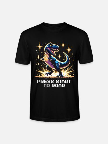 Press start to roar | Dinosaur, Retro - Stanley/Stella CRAFTER Unisex Organic T-Shirt - black