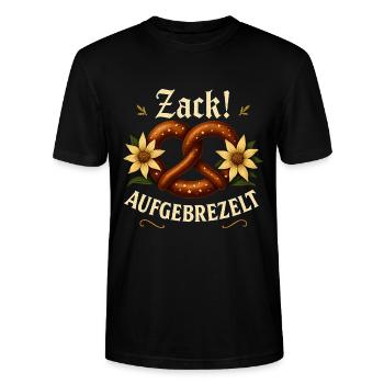 Zack Dressed Up Pretzel Edelweiss Shirt - Stanley/Stella CRAFTER Unisex Organic T-Shirt - black - Front - Alina (178cm) & Michal (187cm)