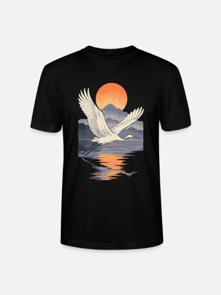 Crane Flying at Sunset Reflection - Stanley/Stella CRAFTER Unisex Organic T-Shirt - black