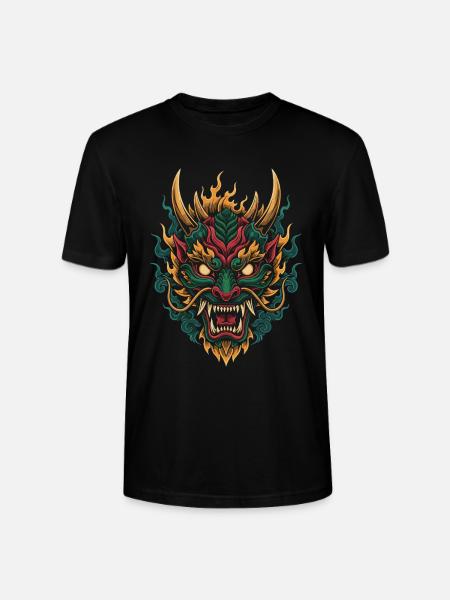 Fiery Dragon Mask | Mythical Flame Beast - Stanley/Stella CRAFTER Unisex Organic T-Shirt - black