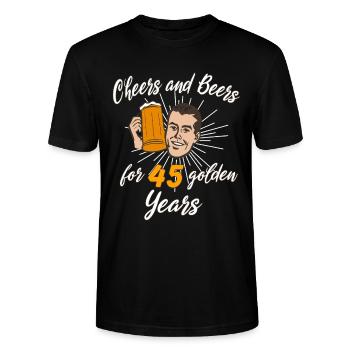 Cheers and Beer for 45 golden Years - Stanley/Stella Unisex Bio-T-Shirt CRAFTER - Schwarz - Vorne - Alina (178cm) & Michal (187cm)