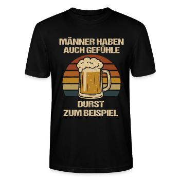 Men's Feelings Shirt – Thirst Beer Saying - Stanley/Stella CRAFTER Unisex Organic T-Shirt - black - Front - Alina (178cm) & Michal (187cm)
