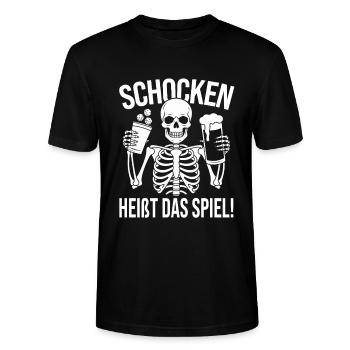 Schocken Heißt Das Spiel Schockbesteck Schock Aus! - Stanley/Stella Unisex Bio-T-Shirt CRAFTER - Schwarz - Vorne - Alina (178cm) & Michal (187cm)