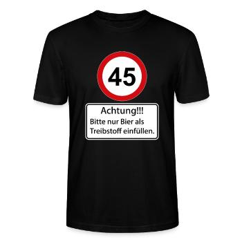 45 Achtung nur Bier als Treibstoff einfüllen - Stanley/Stella Unisex Bio-T-Shirt CRAFTER - Schwarz - Vorne - Alina (178cm) & Michal (187cm)