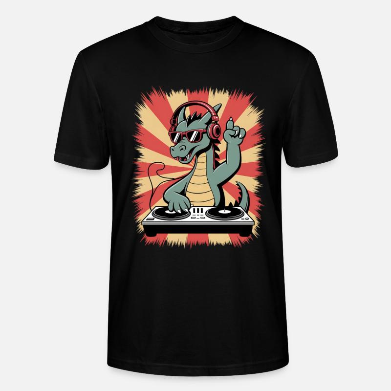 Drachen-DJ mit Kopfhörer-Beat - Stanley/Stella Unisex Bio-T-Shirt CRAFTER - Schwarz