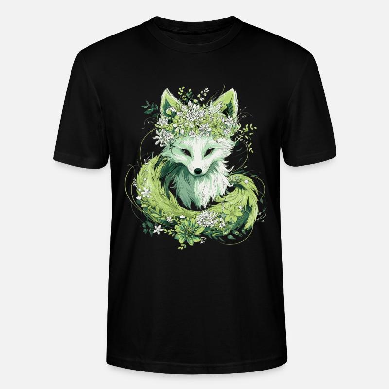 Kitsune Fuchs Boho Blumen Natur - Stanley/Stella Unisex Bio-T-Shirt CRAFTER - Schwarz