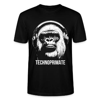 Techno Primate Headphone Ape Art # 4 White - Stanley/Stella CRAFTER Unisex Organic T-Shirt - black - Front - Alina (178cm) & Michal (187cm)