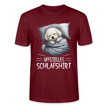 Official Dog Dreams Sleep Shirt - Stanley/Stella CRAFTER Unisex Organic T-Shirt - burgundy - Front - Alina (178cm) & Michal (187cm)