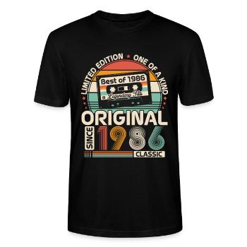 1986 Vintage Jahrgang Geburtstag Retro Geschenk - Stanley/Stella Unisex Bio-T-Shirt CRAFTER - Schwarz - Vorne - Alina (178cm) & Michal (187cm)