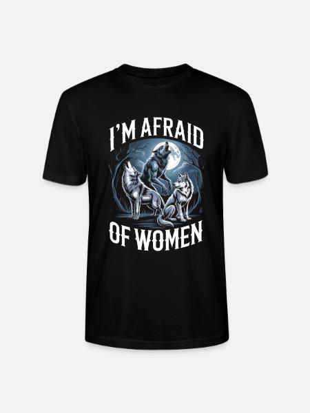 Jag är rädd för kvinnor – Vargar och fullmåne - Ekologisk T-shirt CRAFTER unisex från Stanley/Stella - svart