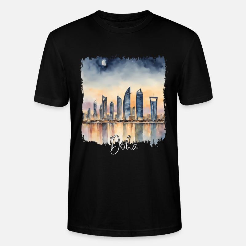 Aquarelle de Doha, Doha Qatar - T-shirt bio CRAFTER Stanley Stella Unisexe - noir