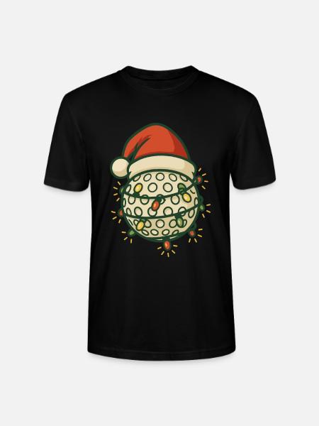 Funny Golf Ball Santa Christmas Lights - Stanley/Stella CRAFTER Unisex Organic T-Shirt - black