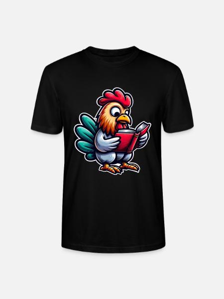 Reading rooster in comic style - Stanley/Stella CRAFTER Unisex Organic T-Shirt - black