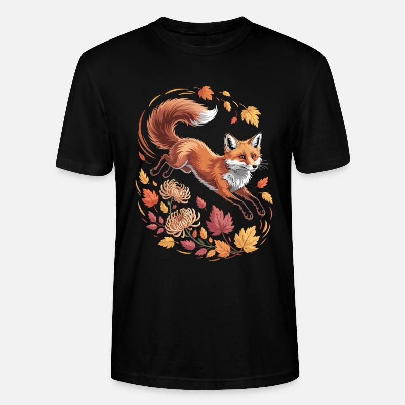 Fuchs mit Herbstblättern - Stanley/Stella Unisex Bio-T-Shirt CRAFTER - Schwarz