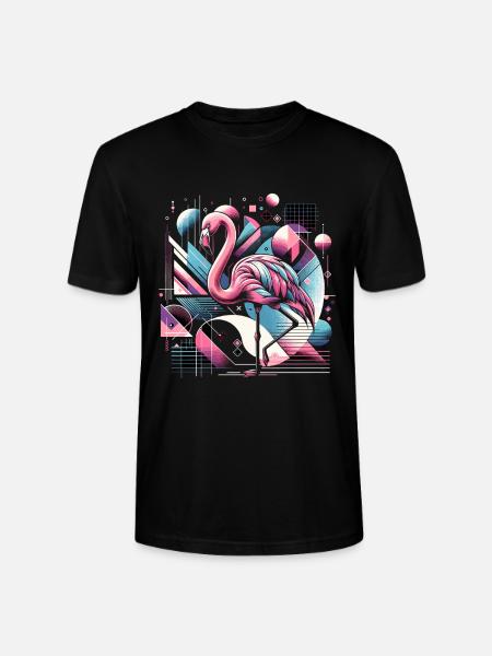 Neon Flamingo Geometric Pop 80s - Stanley/Stella CRAFTER Unisex Organic T-Shirt - black
