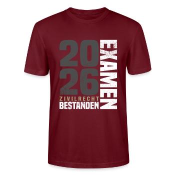 Examen Zivilrecht 2026 - Stanley/Stella Unisex Bio-T-Shirt CRAFTER - Burgunderrot - Vorne - Alina (178cm) & Michal (187cm)