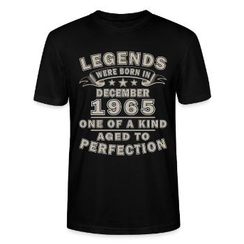 1965 Dezember Retro Vintage Geburtstagsgeschenk - Stanley/Stella Unisex Bio-T-Shirt CRAFTER - Schwarz - Vorne - Alina (178cm) & Michal (187cm)