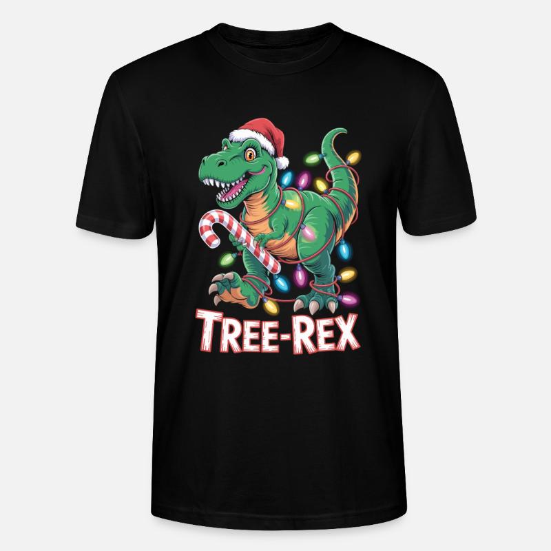 Tree-Rex Dinosaurier - T-Rex mit Lichterkette - Stanley/Stella Unisex Bio-T-Shirt CRAFTER - Schwarz