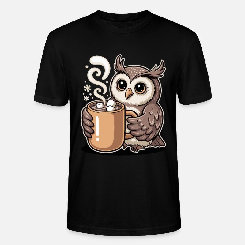 Kuschelige Eule mit Kakao - Stanley/Stella Unisex Bio-T-Shirt CRAFTER - Schwarz