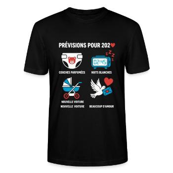 bientôt Papa 2026 Annonce Humour Futur Papa 2026 - T-shirt bio CRAFTER Stanley Stella Unisexe - noir - Devant - Alina (178cm) & Michal (187cm)