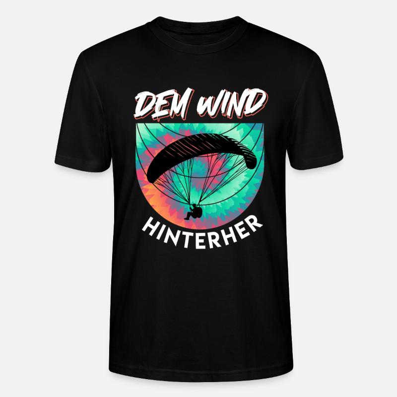 Gleitschirmflieger DEM WIND HINTERHER Lustig - Stanley/Stella Unisex Bio-T-Shirt CRAFTER - Schwarz