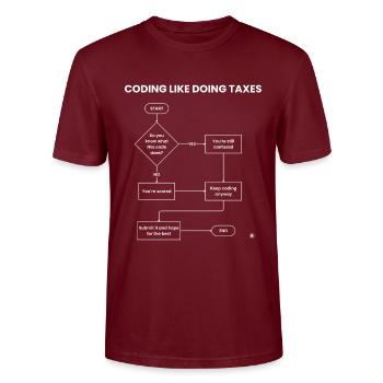 Coder comme faire des impôts - Soumettre un don d’espoir - T-shirt bio CRAFTER Stanley Stella Unisexe - bordeaux - Devant - Alina (178cm) & Michal (187cm)