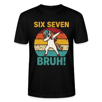 Six Seven Bruh! – Cooles Dabbing Einhorn Meme  - Stanley/Stella Unisex Bio-T-Shirt CRAFTER - Schwarz - Vorne - Alina (178cm) & Michal (187cm)