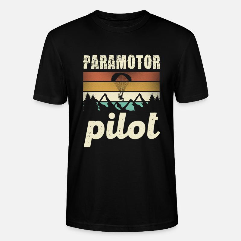 Paramotor Pilot Retro Sunset - Stanley/Stella CRAFTER Unisex Organic T-Shirt - black