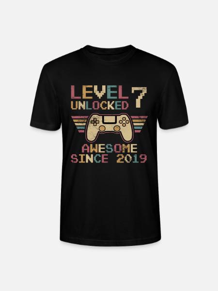 7th Birthday Level Unlocked - Stanley/Stella CRAFTER Unisex Organic T-Shirt - black