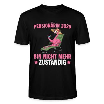 Pensioner 2026 Flamingo - Adieu à la pension - T-shirt bio CRAFTER Stanley Stella Unisexe - noir - Devant - Alina (178cm) & Michal (187cm)