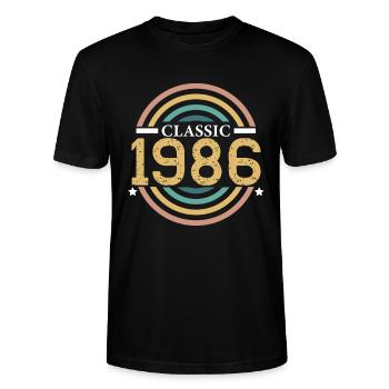 Classique 1986 Anniversaire 40 ans Année Naissance - T-shirt bio CRAFTER Stanley Stella Unisexe - noir - Devant - Alina (178cm) & Michal (187cm)