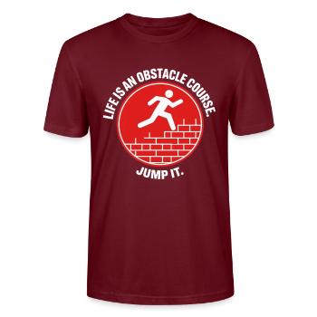 Parkour Life Obstacle Course Hindernislauf - Stanley/Stella CRAFTER Unisex Organic T-Shirt - burgundy - Front - Alina (178cm) & Michal (187cm)